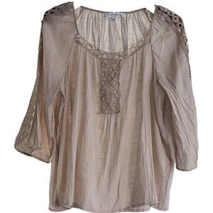 Emily Daniels Embroidereed Peasant Top , Beige, Large